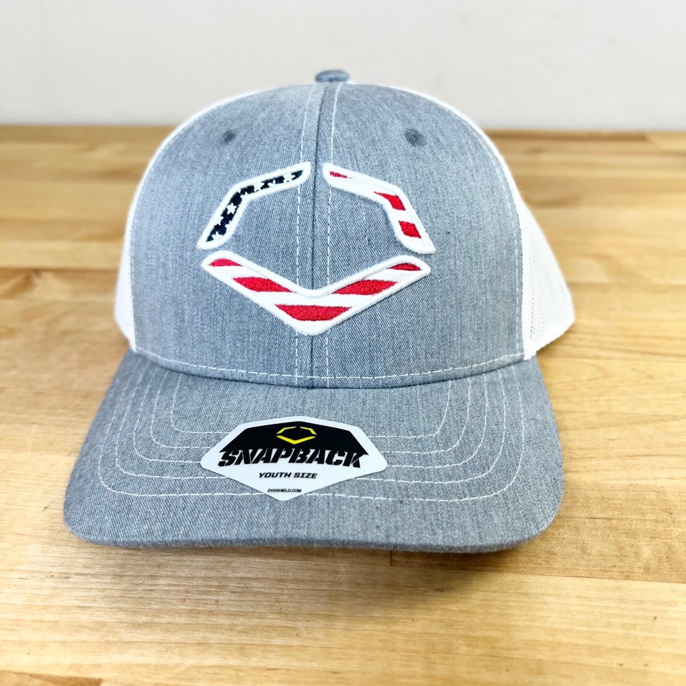EvoShield Hat Trucker Snapback Youth Size Gray White Stars Stripes USA Logo New